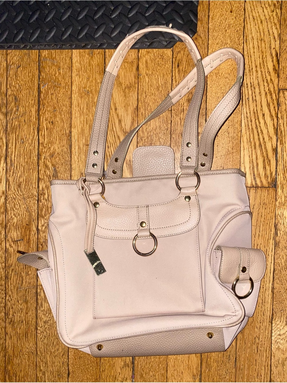 Maxx New York Beige Shoulder Bag with Pocket Detailing and Floral Lining